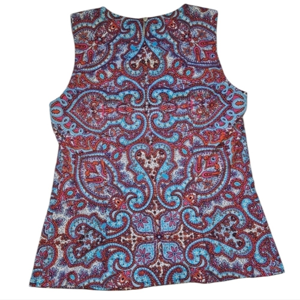 J Mclaughlin Women's Size Medium Tank Top Pink Blue Orange Blouse Paisley